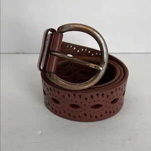 Lucky Brand Leather Belt with Brass Buckle Brown M
